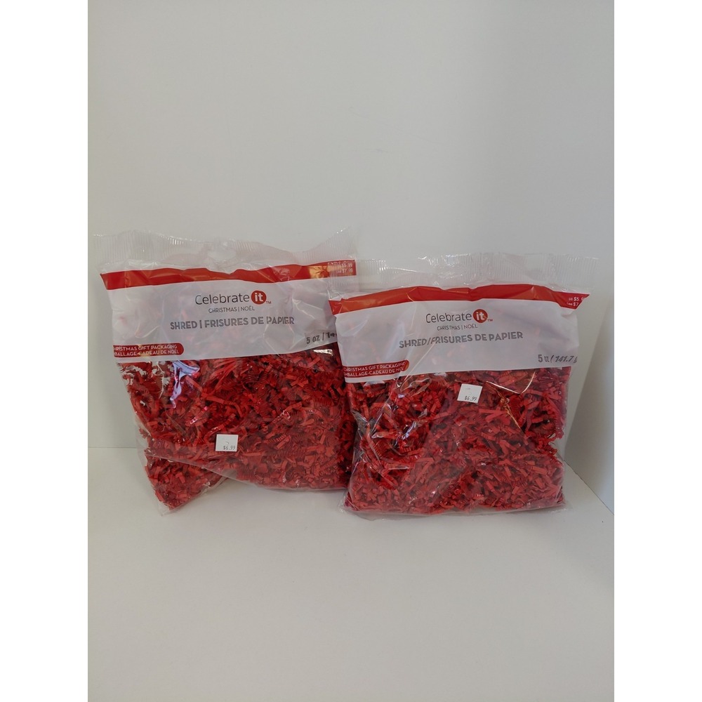 SET of 2 Christmas Gift Packaging Shred Paper RED NEW Celebrate It 10 oz total